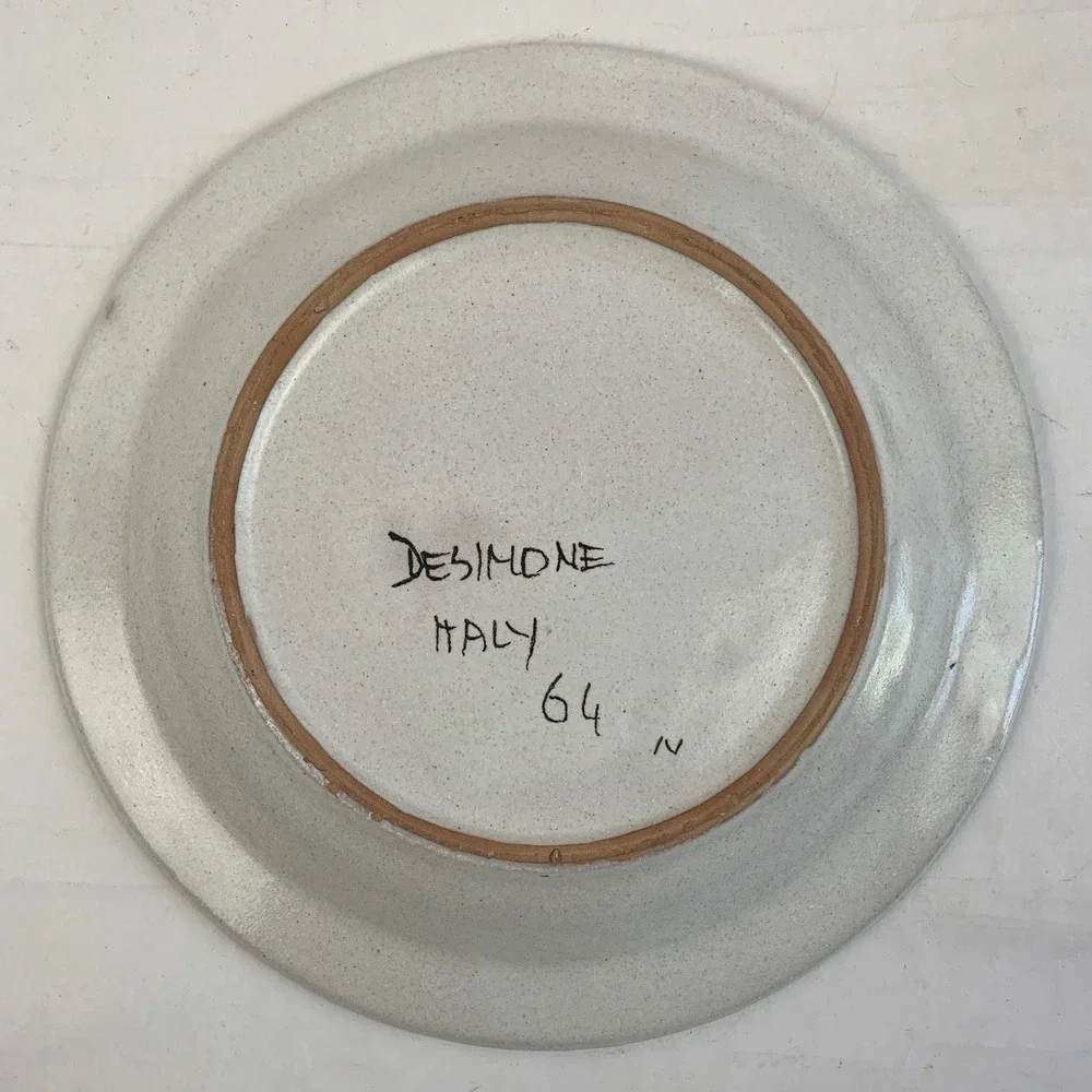 Vtg DeSimone Ceramic Pottery Plates Hand Painted Signed Italy De Simone MCM 60s